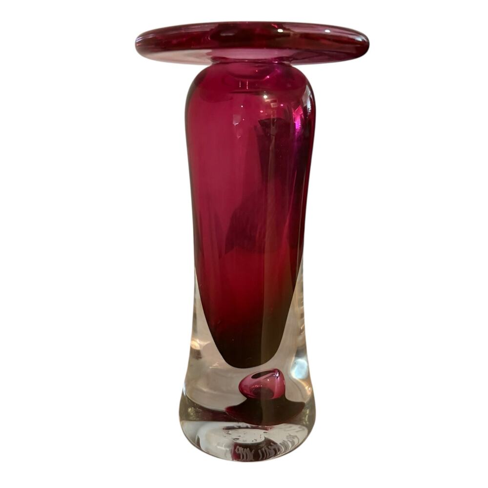 Vintage John Fitzpatrick Hand Blown Studio Art Glass Vase Pink Mauve Signed 1989 - Picture 2 of 7